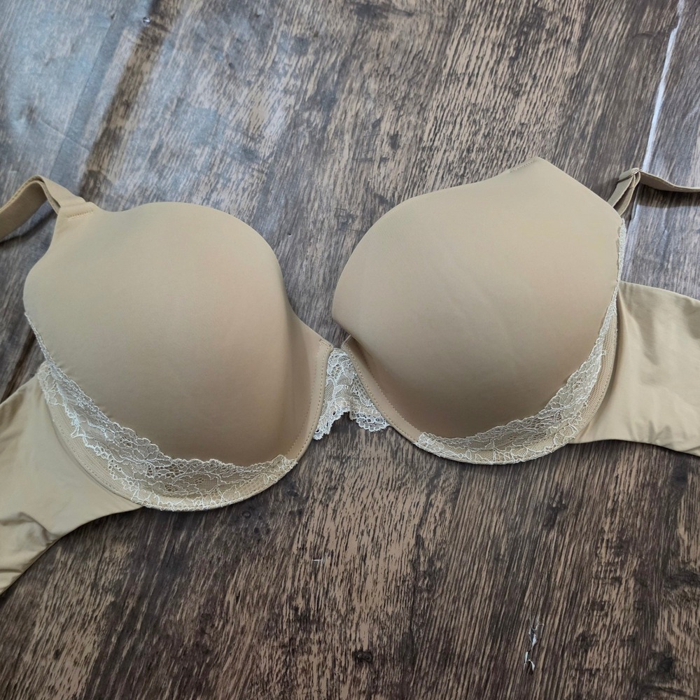 SOMA Memorable Full Coverage Bra Womens 34DDD Beige Lace Trim Underwire Contour